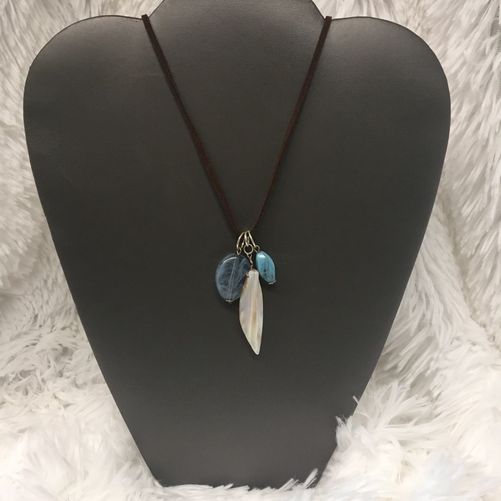 Shell Beaded long necklace on leather
